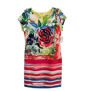Bethany Dress Womens 6 Colorful Striped and Floral Shift Cap Sleeve New